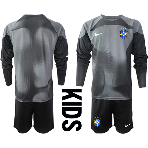 Brasil Keeper Hjemmedraktsett Barn VM 2022 Langermet (+ Korte bukser) Brasil Keeper Hjemmedraktsett Barn VM 2022 Langermet (+ Korte bukser)